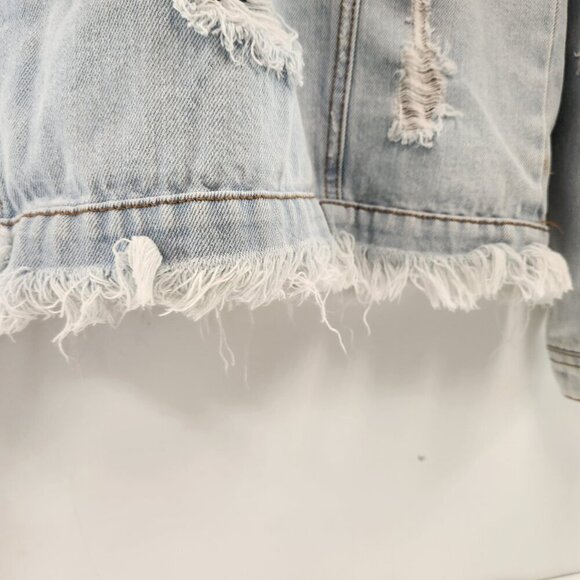 Iris Jean Jacket Light Denim Distressed Size Medium - Picture 9 of 14